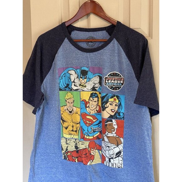 Justice League America DC Comics Men's XL Blue T-Shirt Ringer Tee - Picture 3 of 9
